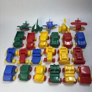 23 Vintage Flexi Toys Plastic Vehicle Lot Planes Helicopters Tractors Cars Jeep